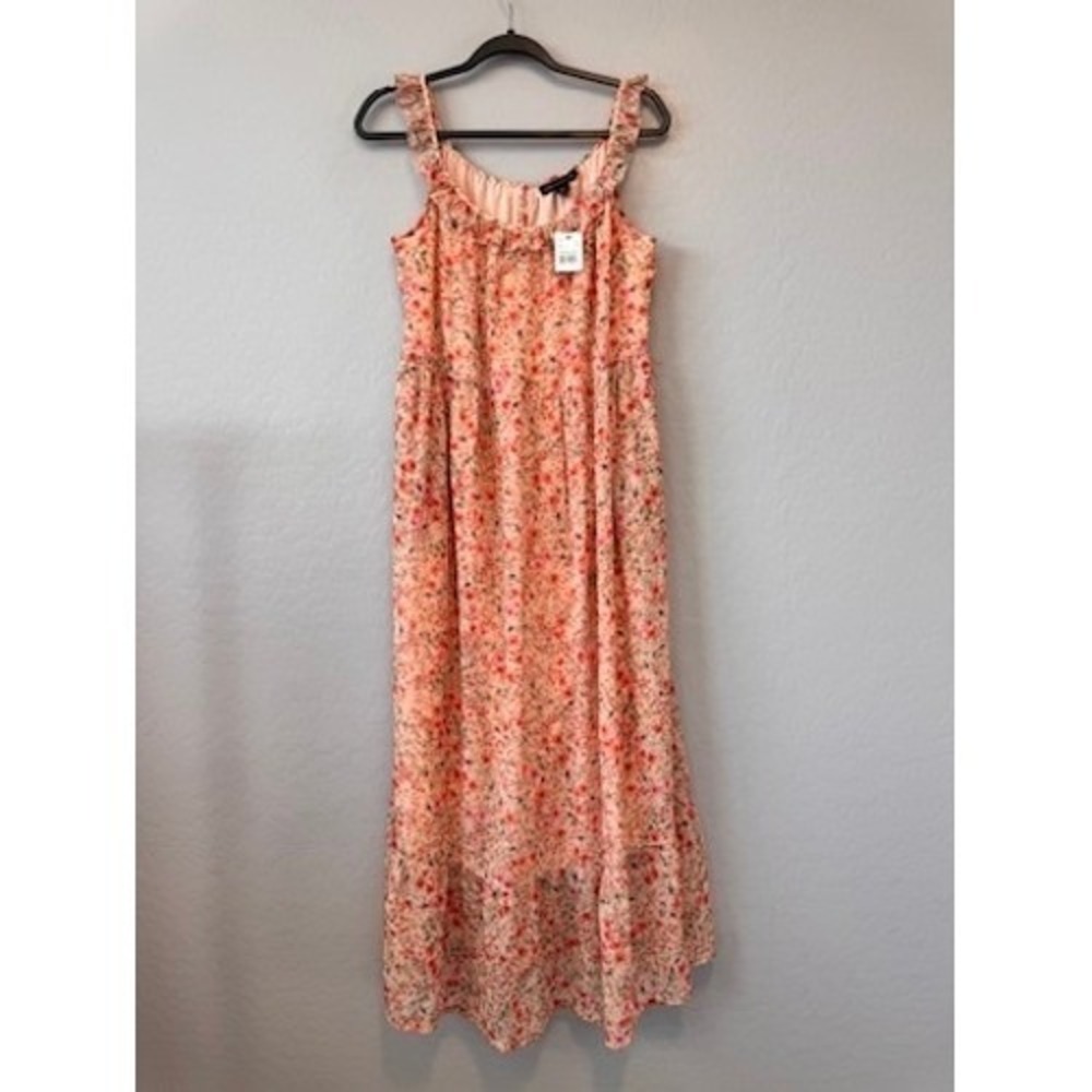 NWT A Pea in the Pod Large Maxi Dress Pink Floral Sleeveless Ruffle Maternity